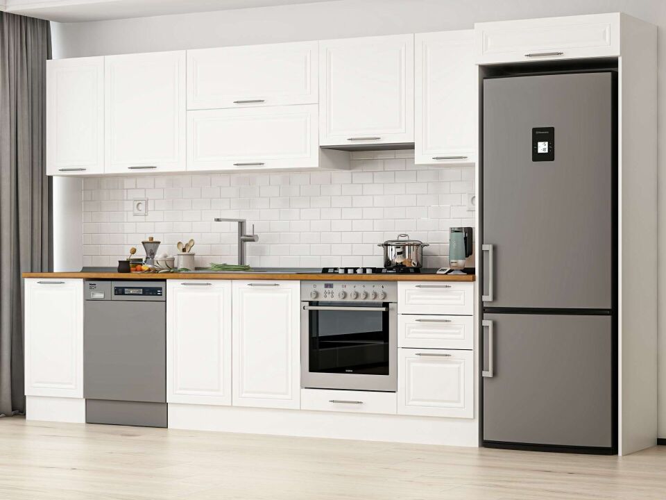 Alvinka 380X222 Cm Klasik Mebran Mutfak Dolabı Beyaz Beyaz Mb-E90S45S45-1