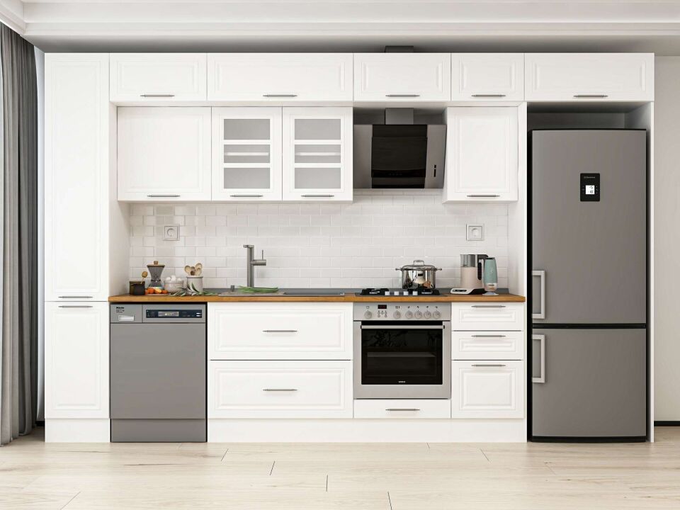 Alvinka 375X240 Cm Klasik Mebran Mutfak Dolabı Mbb-E90B40S45-3 Mebran | Beyaz - Mdf