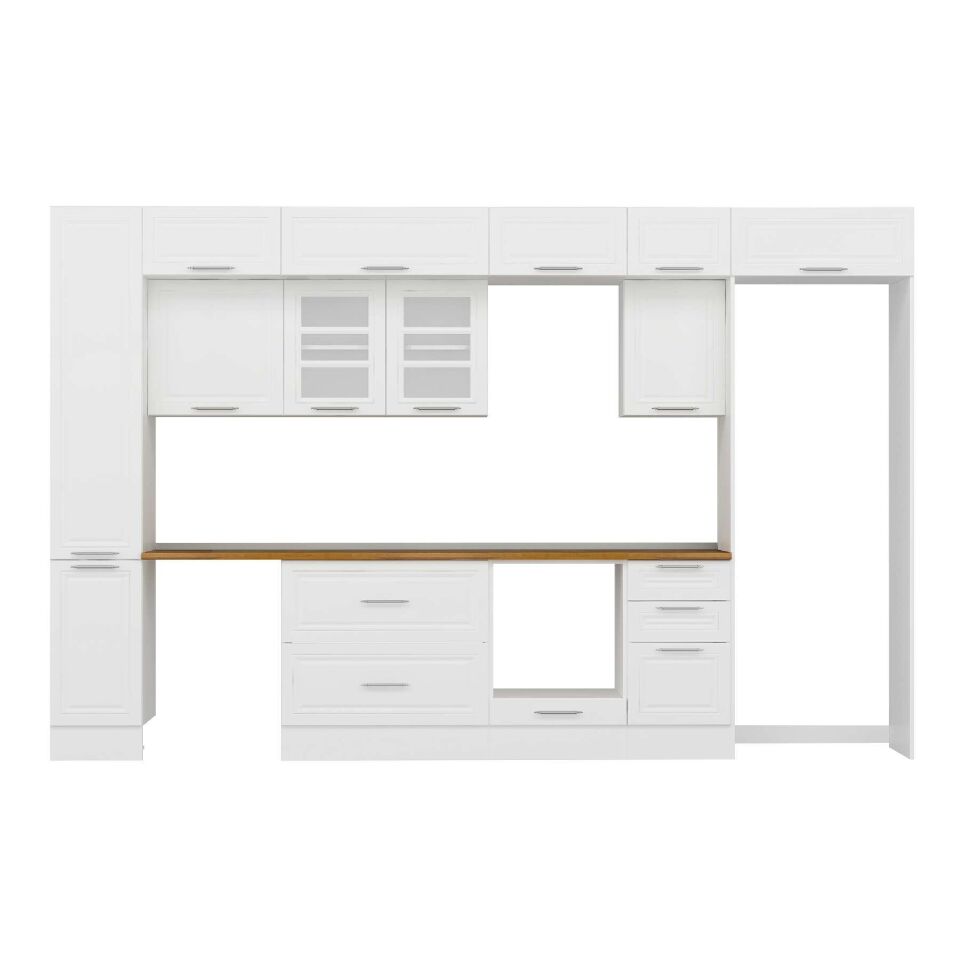Alvinka 375X240 Cm Klasik Mebran Mutfak Dolabı Mbb-E90B40S45-3 Mebran | Beyaz - Mdf