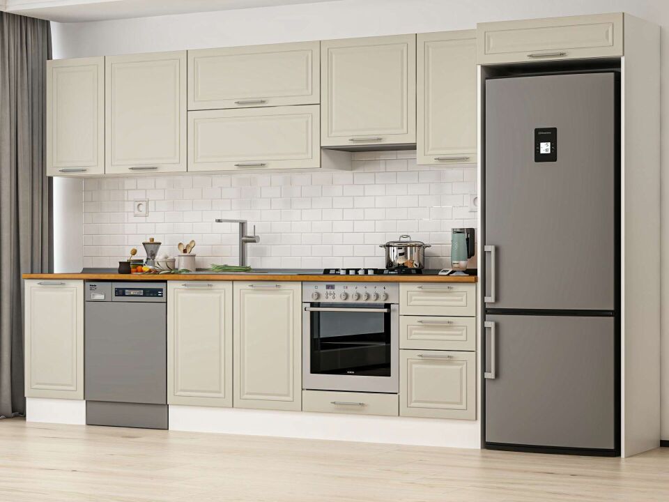 Alvinka 380X222 Cm Klasik Mebran Mutfak Dolabı Beyaz Beyaz Mb-E90S45S45-1