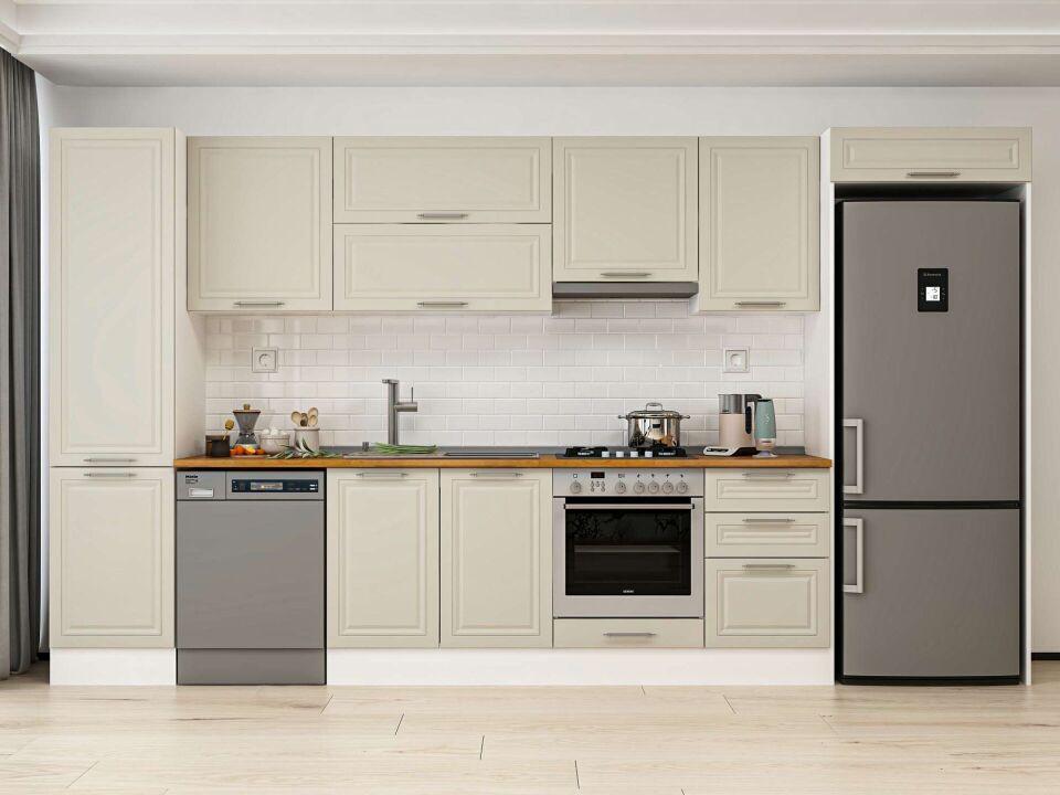 Alvinka 390X222 Cm Klasik Mebran Mutfak Dolabı Mbb-E90B50S50-1 Mebran | Kumtaşı - Mdf