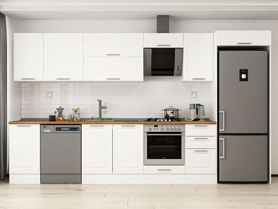 Alvinka 380X222 Cm Klasik Mebran Mutfak Dolabı Beyaz Beyaz Mb-E90S45S45-2