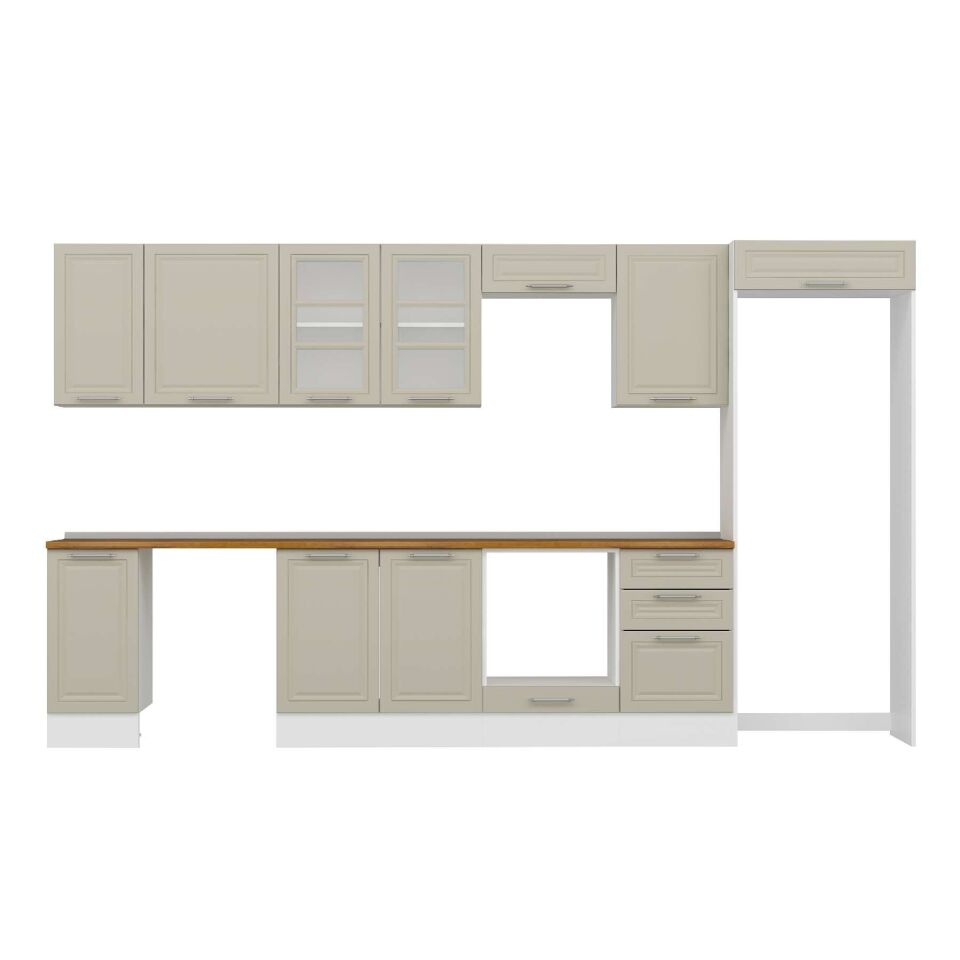 Alvinka 370X222 Cm Klasik Mebran Mutfak Dolabı Mb-E80S40S50-3 Mebran | Kumtaşı - Suntalam