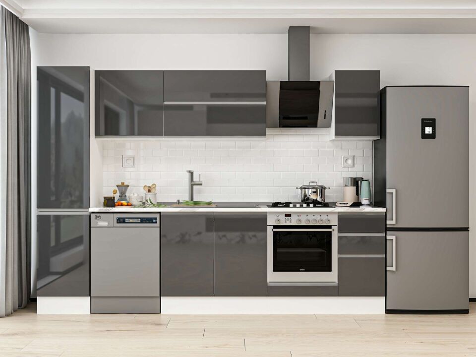 Alvinka 285X210 Cm High Gloss Mutfak Dolabı Mb-E80B45S40-2 High Gloss | Antrasit - Mdf