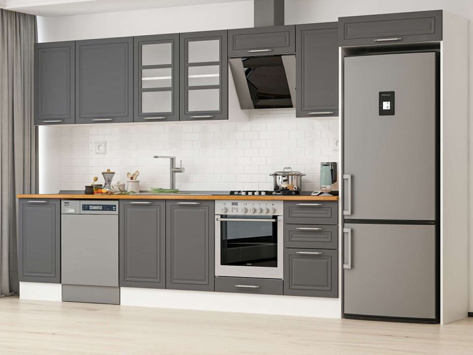Alvinka 380X222 Cm Klasik Mebran Mutfak Dolabı Beyaz Beyaz Mb-E90S45S45-3