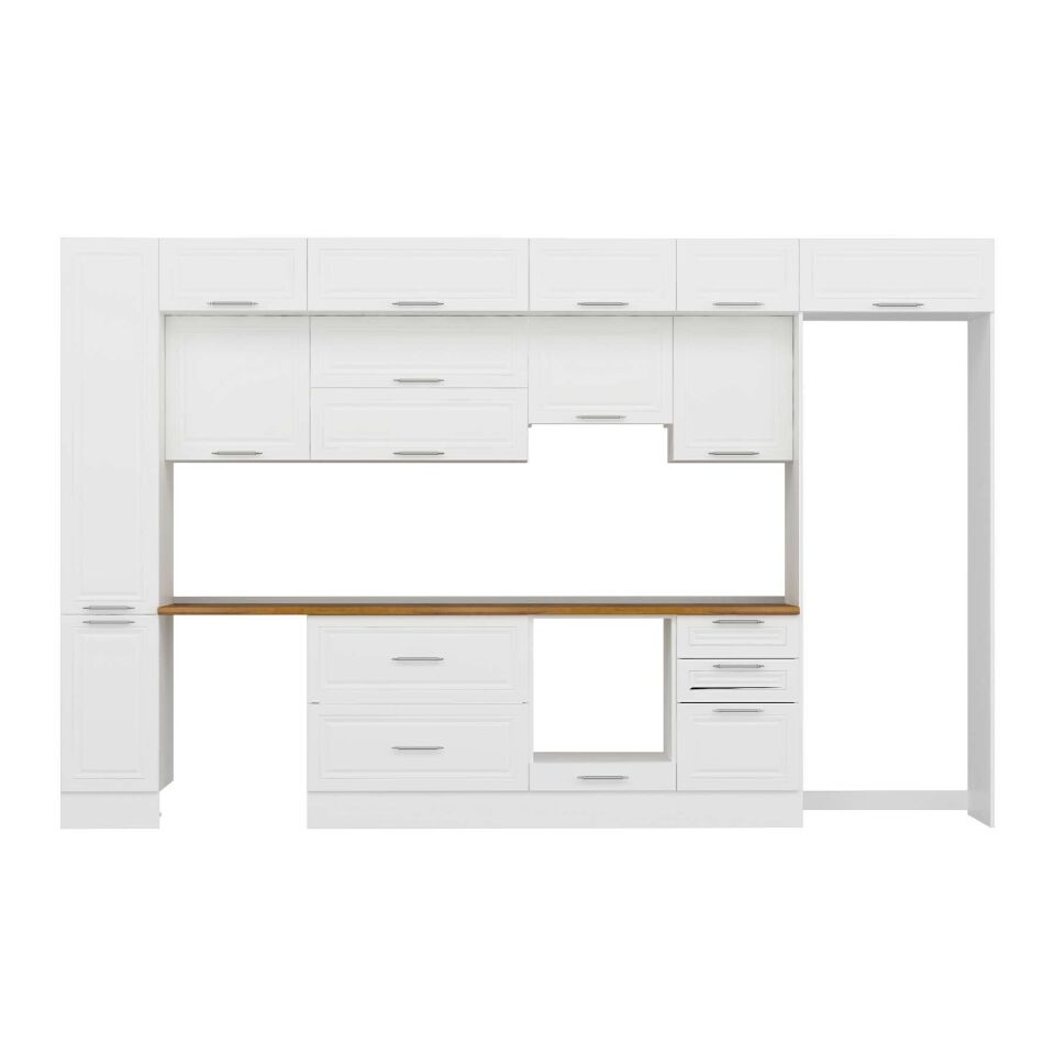 Alvinka 380X240 Cm Klasik Mebran Mutfak Dolabı Mbb-E90B40S50-1 Mebran | Beyaz - Suntalam