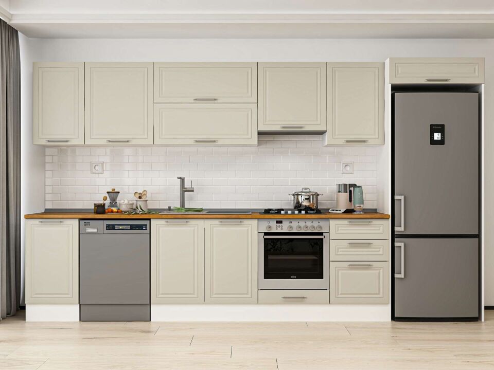 Alvinka 385X222 Cm Klasik Mebran Mutfak Dolabı Beyaz Beyaz Mb-E90S45S50-1