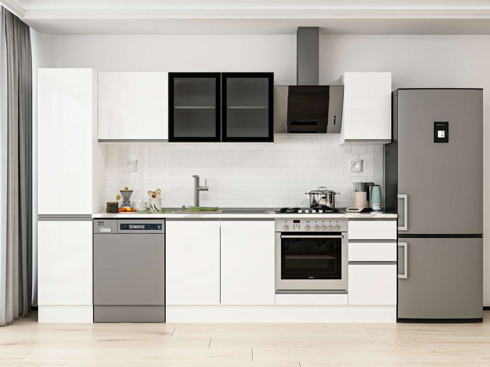Alvinka 285X210 Cm High Gloss Mutfak Dolabı Mb-E80B45S40-3 High Gloss | Beyaz - Mdf