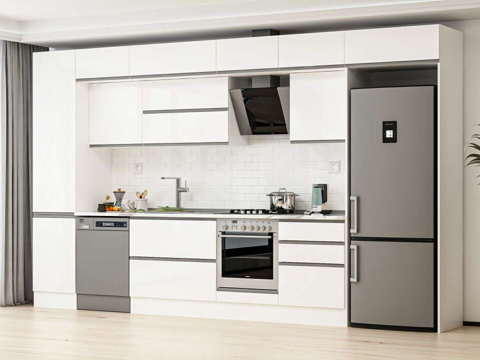Alvinka 400X240 Cm High Gloss Mutfak Dolabı Mbb-E90B50S60-2 High Gloss | Beyaz - Mdf