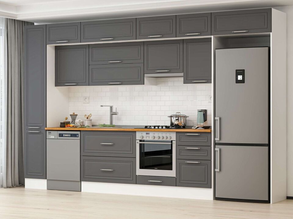 Alvinka 380X240 Cm Klasik Mebran Mutfak Dolabı Mbb-E90B40S50-1 Mebran | Antrasit - Suntalam