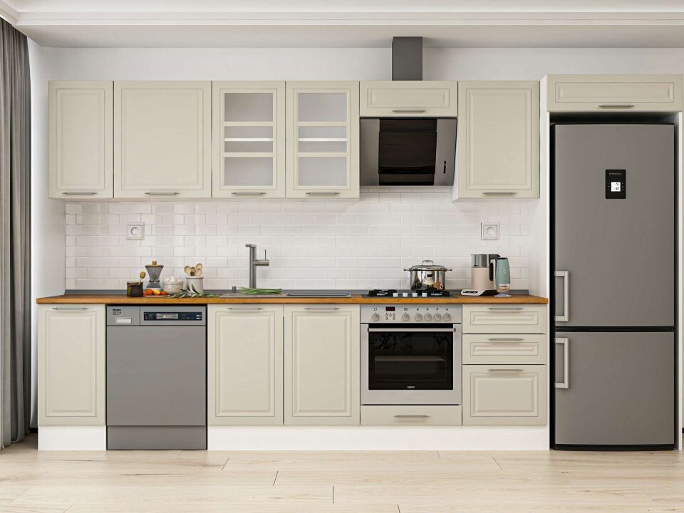 Alvinka 370X222 Cm Klasik Mebran Mutfak Dolabı Mb-E80S40S50-3 Mebran | Kumtaşı - Mdf
