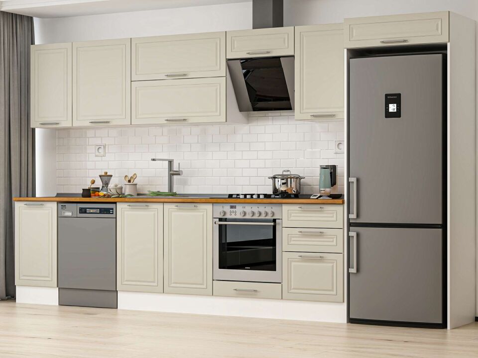 Alvinka 385X222 Cm Klasik Mebran Mutfak Dolabı Beyaz Beyaz Mb-E90S45S50-2