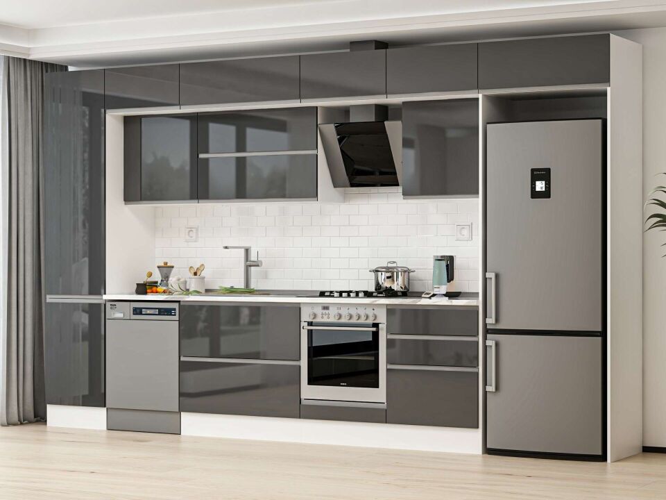 Alvinka 400X240 Cm High Gloss Mutfak Dolabı Mbb-E90B50S60-2 High Gloss | Antrasit - Suntalam