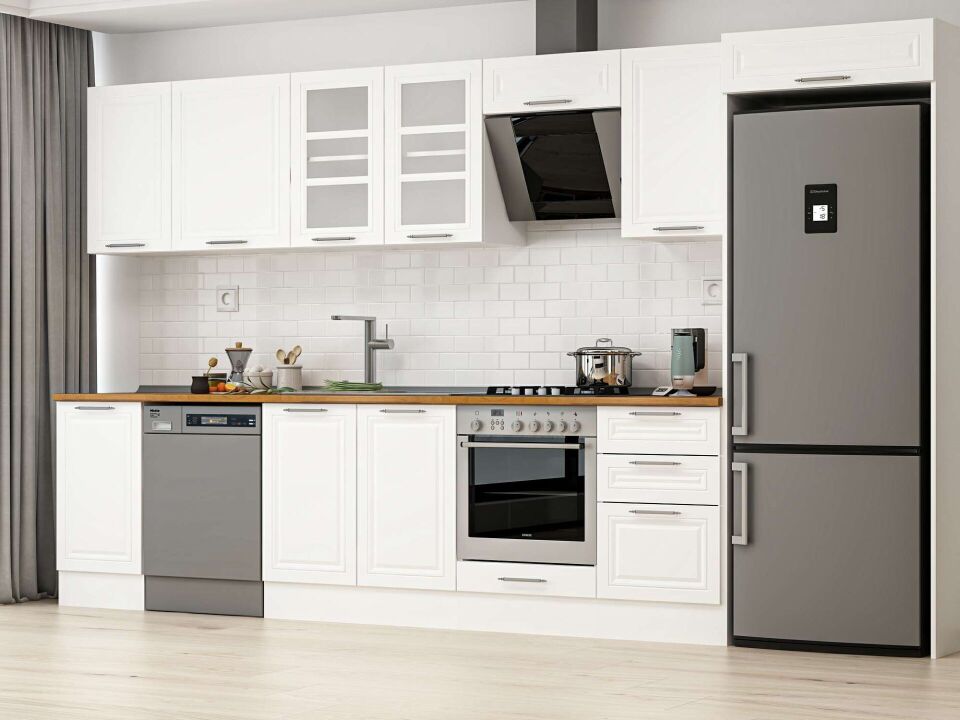 Alvinka 385X222 Cm Klasik Mebran Mutfak Dolabı Beyaz Beyaz Mb-E90S45S50-3