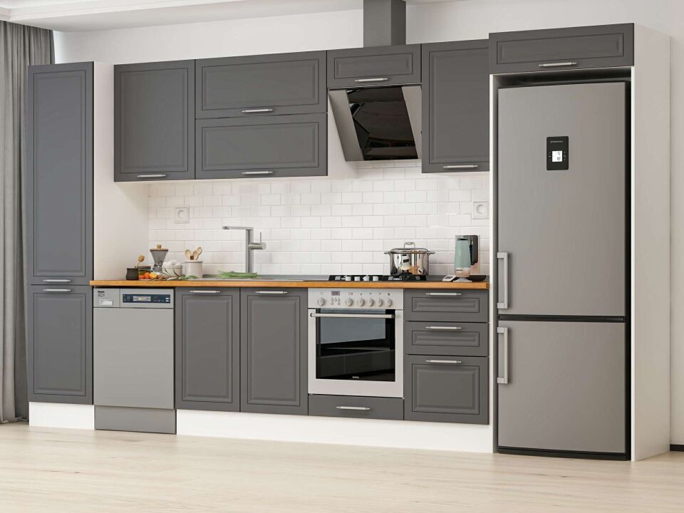 Alvinka 390X222 Cm Klasik Mebran Mutfak Dolabı Mbb-E90B50S50-2 Mebran | Antrasit - Mdf
