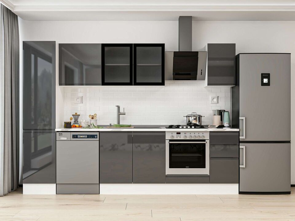 Alvinka 285X210 Cm High Gloss Mutfak Dolabı Mb-E80B45S40-3 High Gloss | Antrasit - Mdf