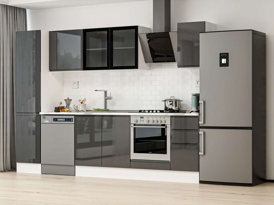 Alvinka 285X210 Cm High Gloss Mutfak Dolabı Mb-E80B45S40-3 High Gloss | Antrasit - Mdf
