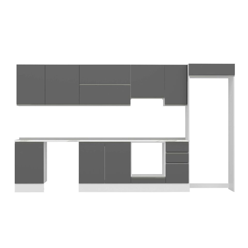 Alvinka 380X222 Cm High Gloss Mutfak Dolabı Mb-E90S50S40-1 High Gloss | Antrasit - Mdf
