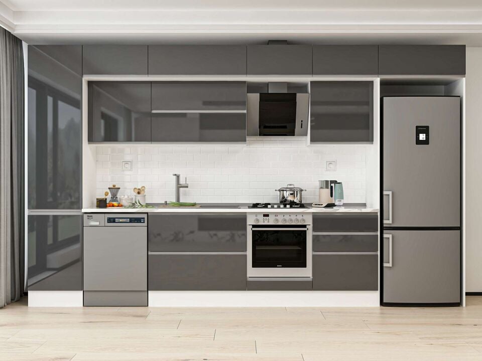 Alvinka 400X240 Cm High Gloss Mutfak Dolabı Mbb-E90B50S60-2 High Gloss | Antrasit - Mdf