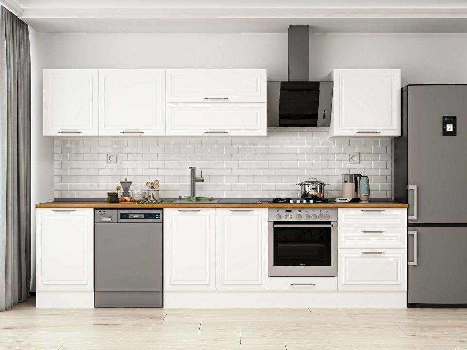 Alvinka 310X210 Cm Klasik Mebran Mutfak Dolabı M-E80S50S60-2 Mebran | Beyaz - Mdf