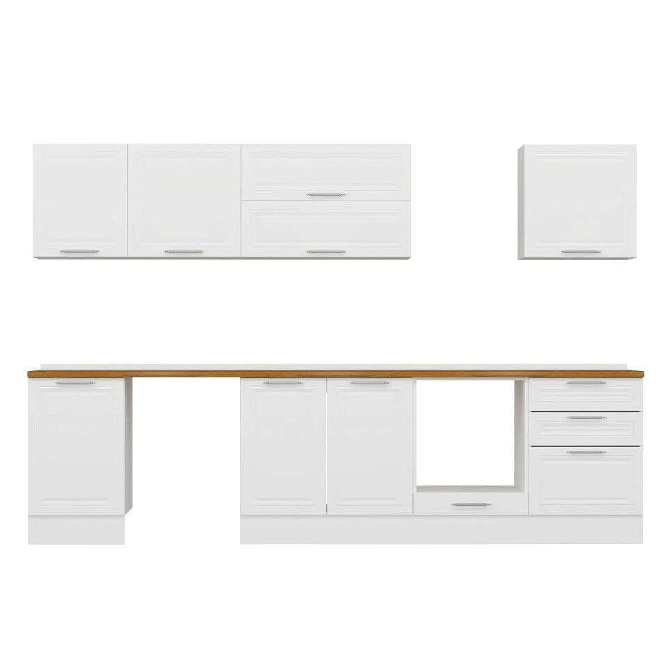 Alvinka 310X210 Cm Klasik Mebran Mutfak Dolabı M-E80S50S60-2 Mebran | Beyaz - Mdf