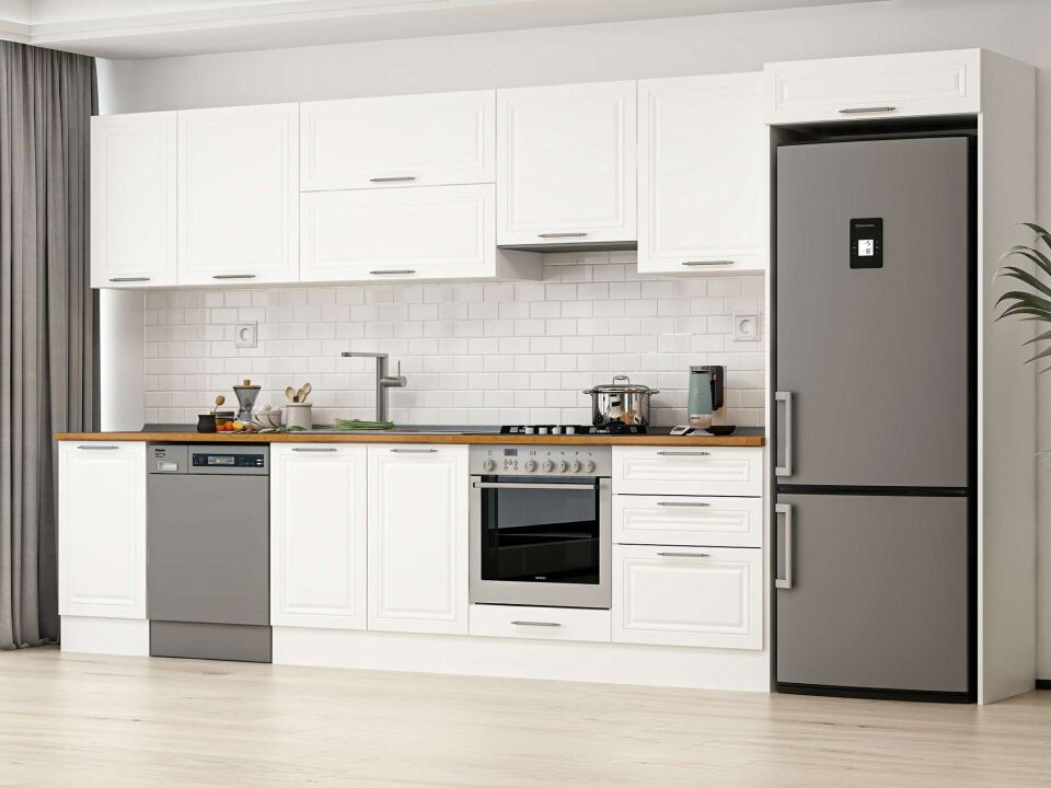 Alvinka 395X222 Cm Klasik Mebran Mutfak Dolabı Beyaz Beyaz Mb-E90S45S60-1