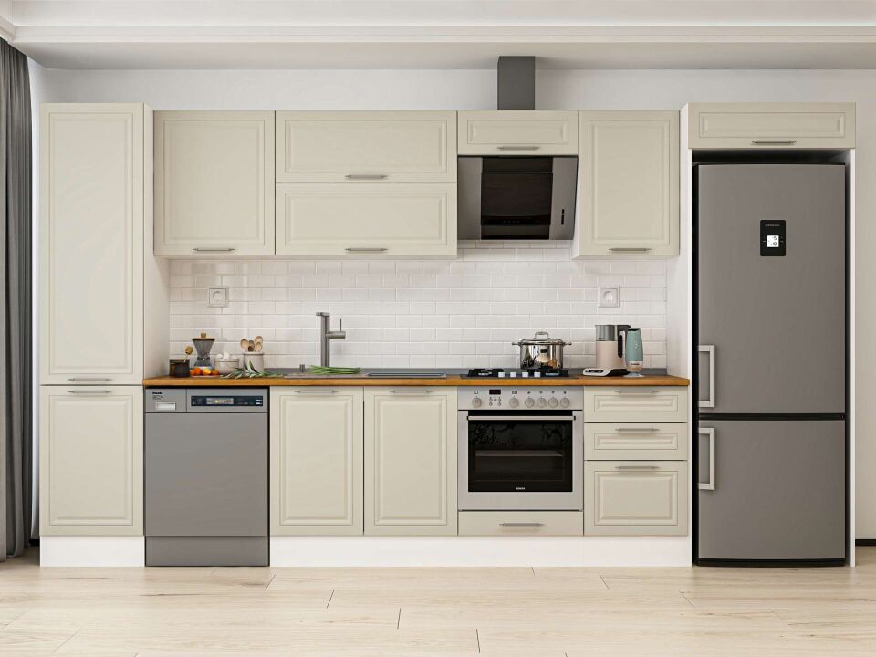Alvinka 390X222 Cm Klasik Mebran Mutfak Dolabı Mbb-E90B50S50-2 Mebran | Kumtaşı - Mdf