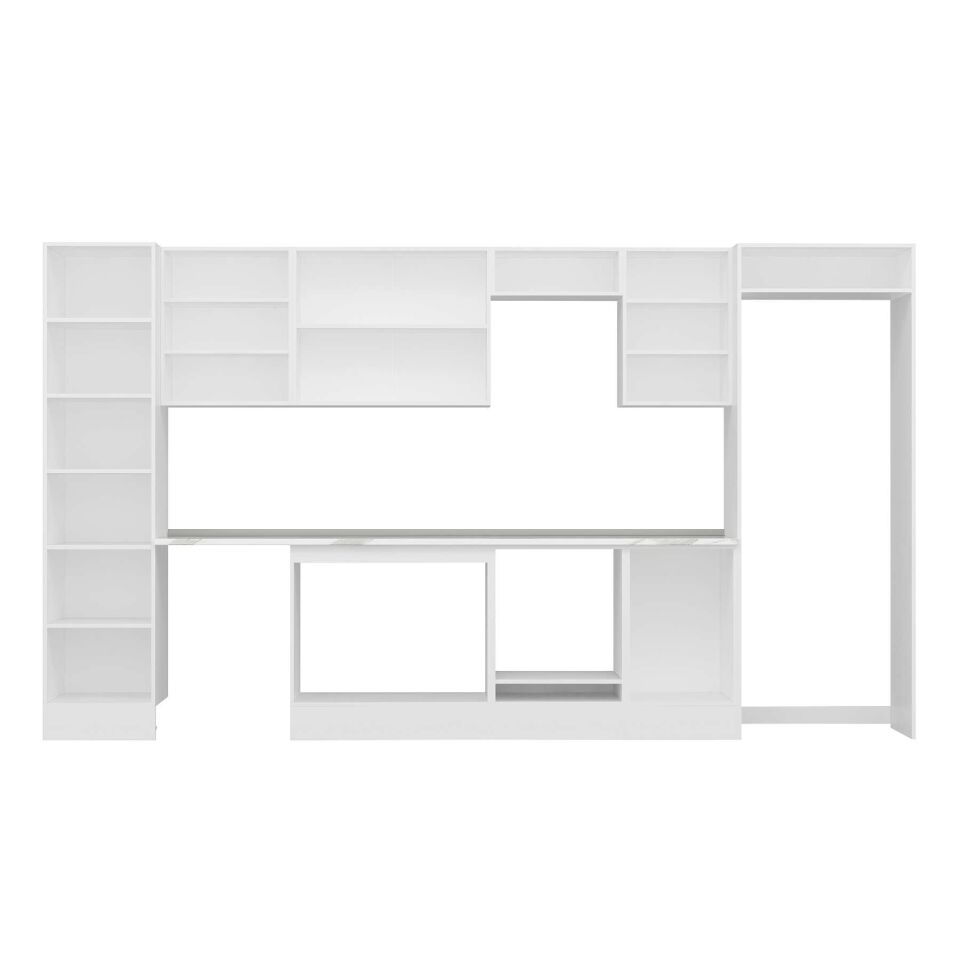Alvinka 390X222 Cm Klasik Mebran Mutfak Dolabı Mbb-E90B50S50-2 Mebran | Kumtaşı - Mdf