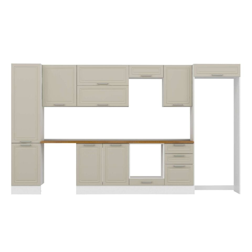 Alvinka 390X222 Cm Klasik Mebran Mutfak Dolabı Mbb-E90B50S50-2 Mebran | Kumtaşı - Mdf
