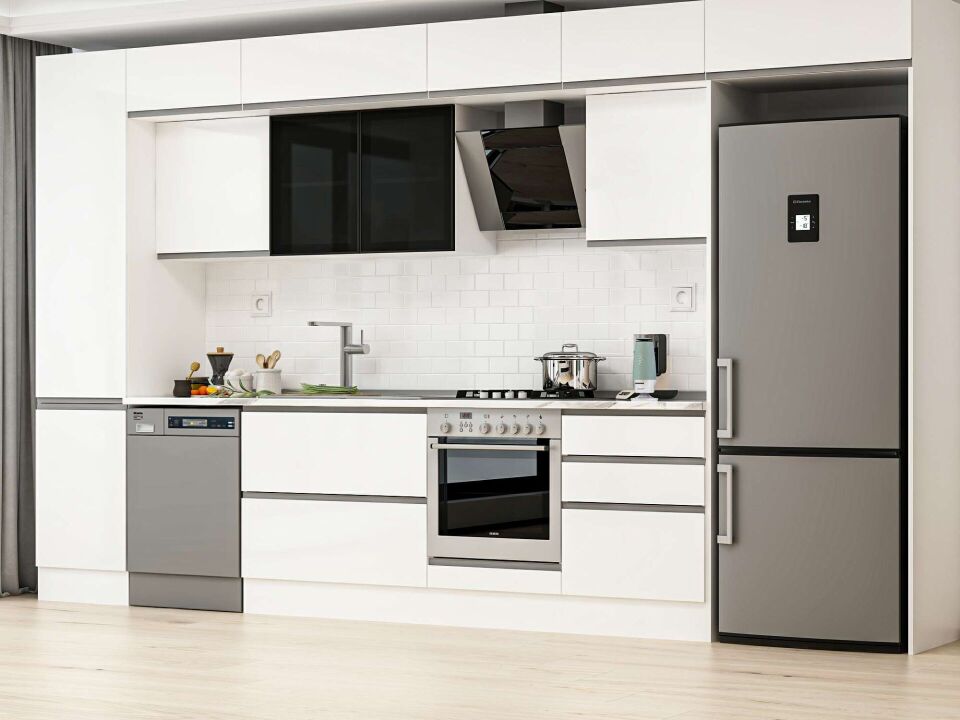 Alvinka 400X240 Cm High Gloss Mutfak Dolabı Mbb-E90B50S60-3 High Gloss | Beyaz - Suntalam