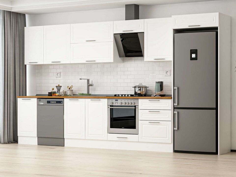 Alvinka 395X222 Cm Klasik Mebran Mutfak Dolabı Beyaz Beyaz Mb-E90S45S60-2