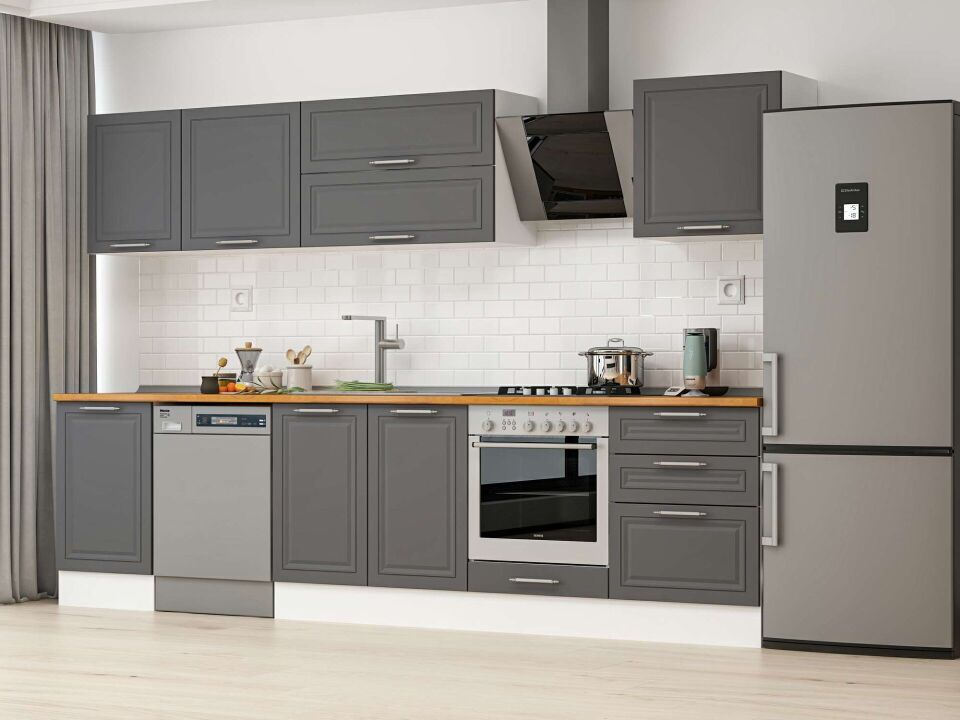 Alvinka 310X210 Cm Klasik Mebran Mutfak Dolabı M-E80S50S60-2 Mebran | Antrasit - Mdf