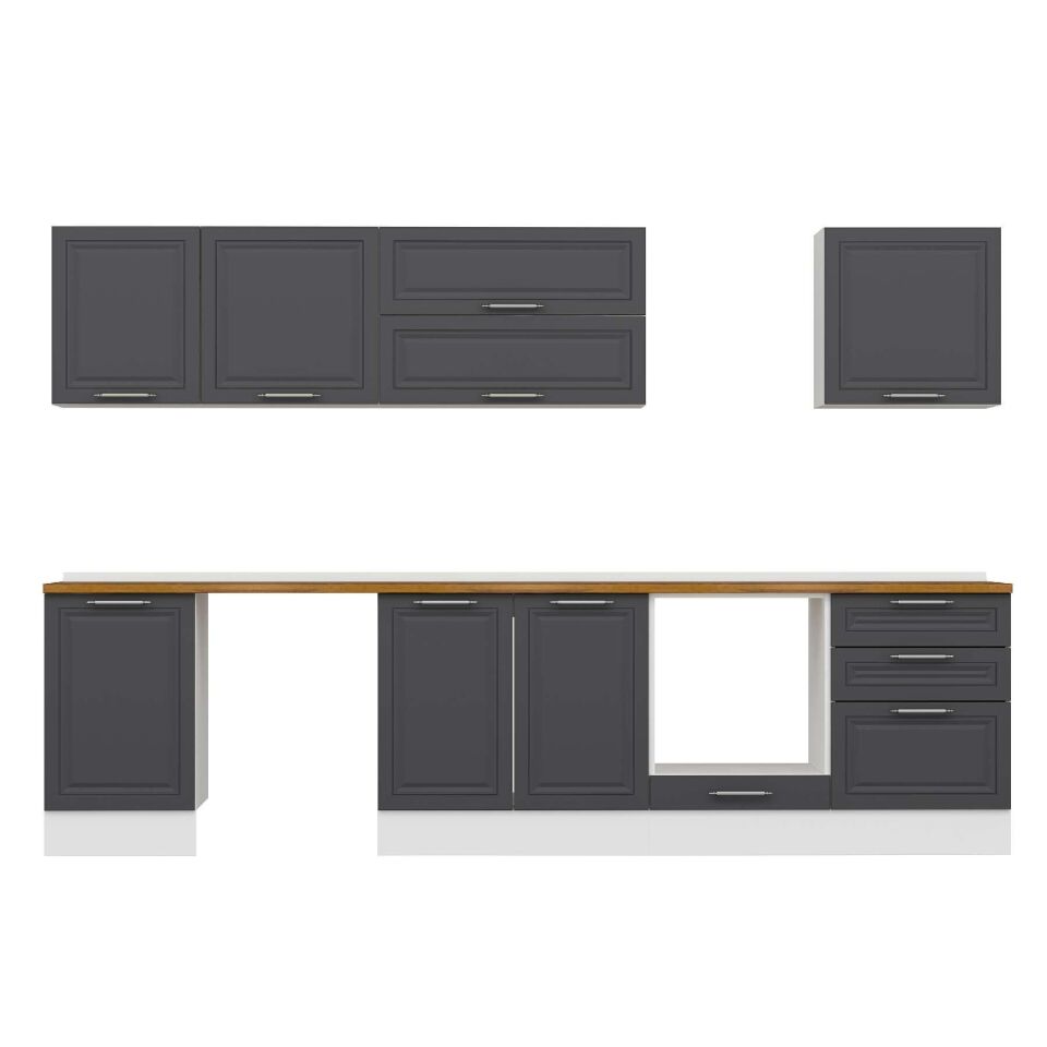 Alvinka 310X210 Cm Klasik Mebran Mutfak Dolabı M-E80S50S60-2 Mebran | Antrasit - Mdf