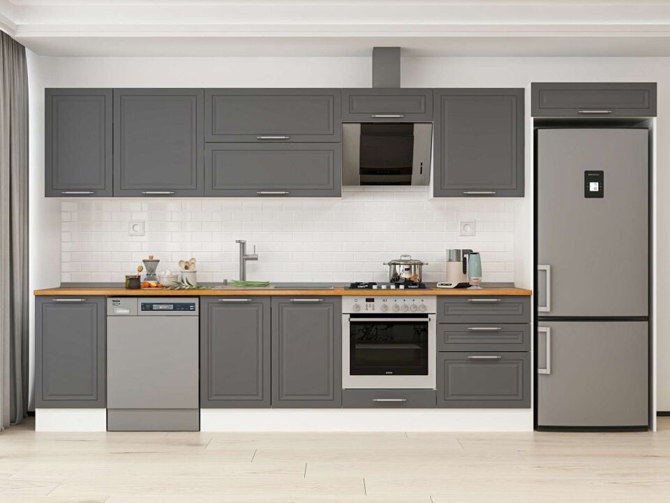 Alvinka 395X222 Cm Klasik Mebran Mutfak Dolabı Beyaz Beyaz Mb-E90S45S60-2