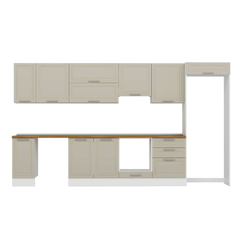 Alvinka 380X222 Cm Klasik Mebran Mutfak Dolabı Mb-E80S40S60-1 Mebran | Kumtaşı - Suntalam
