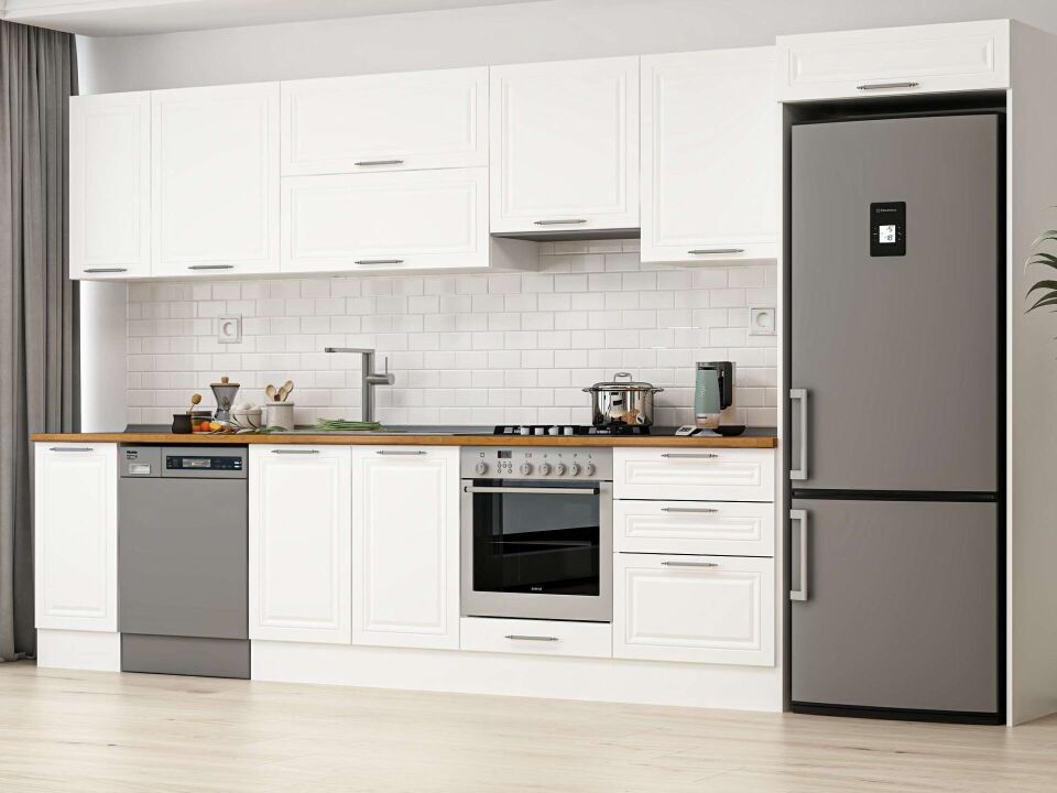 Alvinka 380X222 Cm Klasik Mebran Mutfak Dolabı Mb-E80S40S60-1 Mebran | Beyaz - Mdf