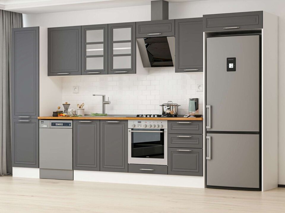 Alvinka 390X222 Cm Klasik Mebran Mutfak Dolabı Mbb-E90B50S50-3 Mebran | Antrasit - Suntalam