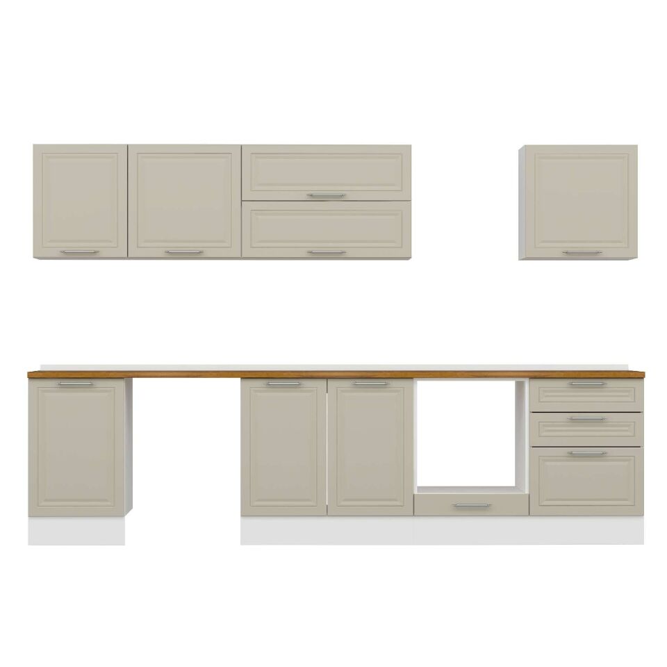 Alvinka 310X210 Cm Klasik Mebran Mutfak Dolabı M-E80S50S60-2 Mebran | Kumtaşı - Mdf