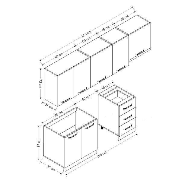Minar 255 Cm Mutfak Dolabı Beyaz 255-B12
