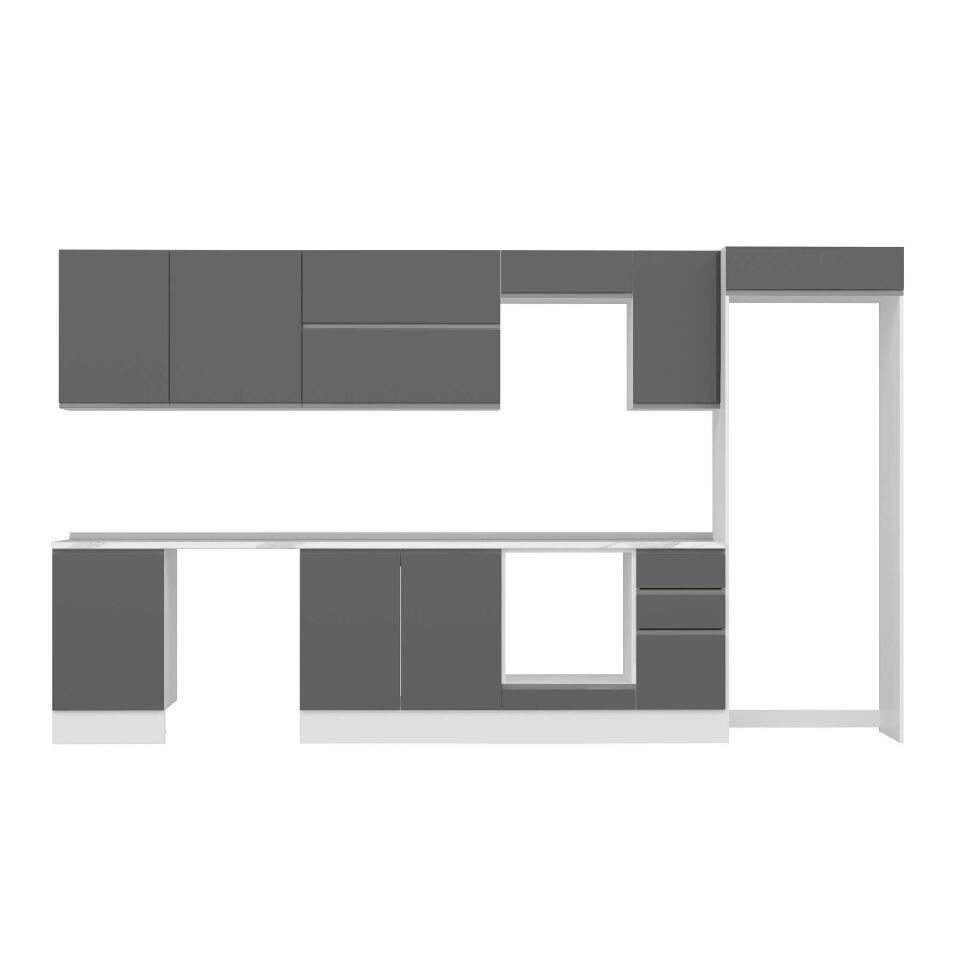 Alvinka 380X222 Cm High Gloss Mutfak Dolabı Mb-E90S50S40-2 High Gloss | Antrasit - Suntalam