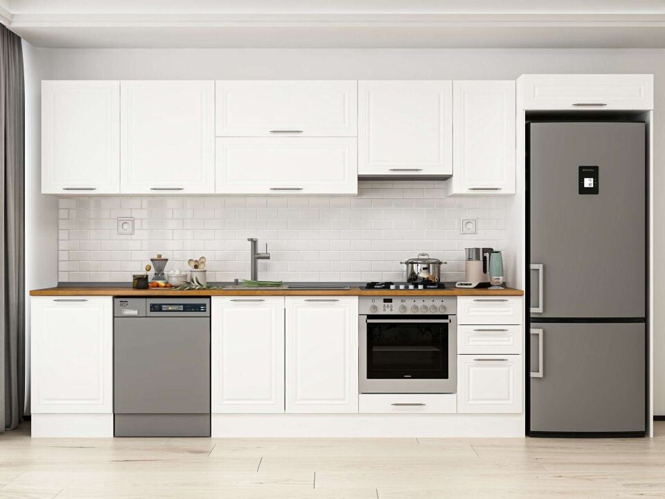 Alvinka 380X222 Cm Klasik Mebran Mutfak Dolabı Beyaz Beyaz Mb-E90S50S40-1