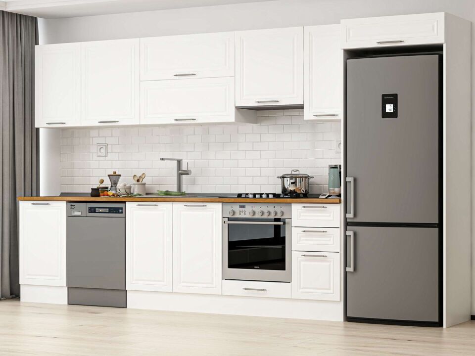 Alvinka 380X222 Cm Klasik Mebran Mutfak Dolabı Beyaz Beyaz Mb-E90S50S40-1