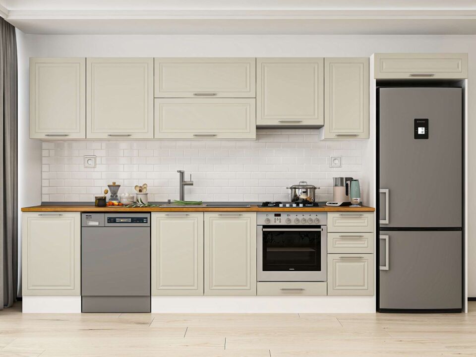 Alvinka 380X222 Cm Klasik Mebran Mutfak Dolabı Beyaz Beyaz Mb-E90S50S40-1