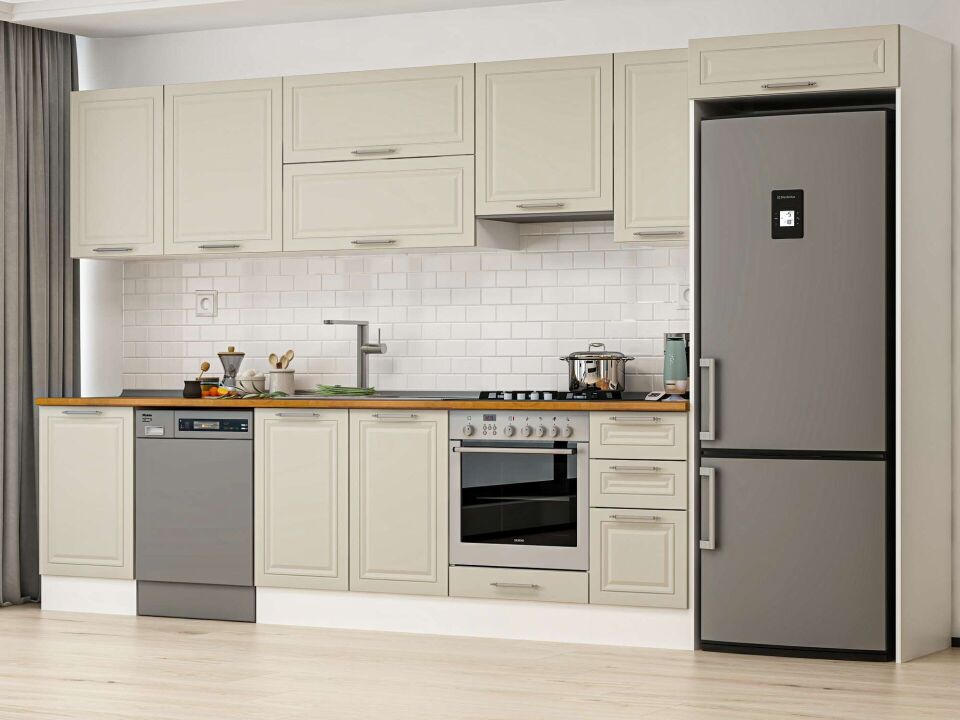 Alvinka 380X222 Cm Klasik Mebran Mutfak Dolabı Beyaz Beyaz Mb-E90S50S40-1