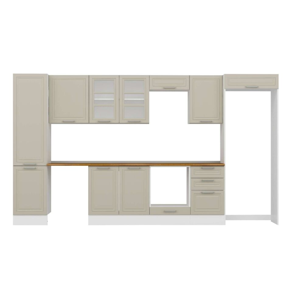 Alvinka 390X222 Cm Klasik Mebran Mutfak Dolabı Mbb-E90B50S50-3 Mebran | Kumtaşı - Suntalam