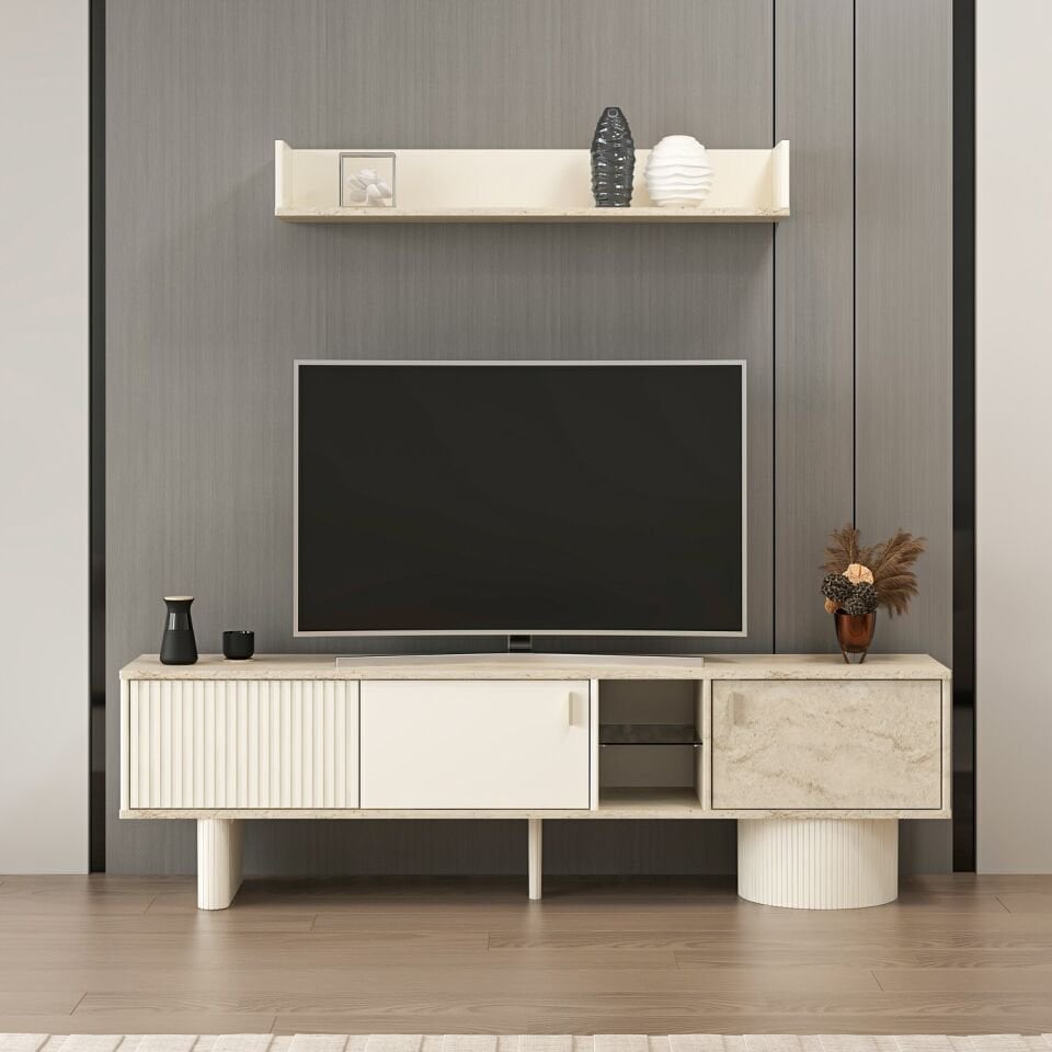 Valento Üst Raflı Tv Ünitesi - Aytaşı-Traverten