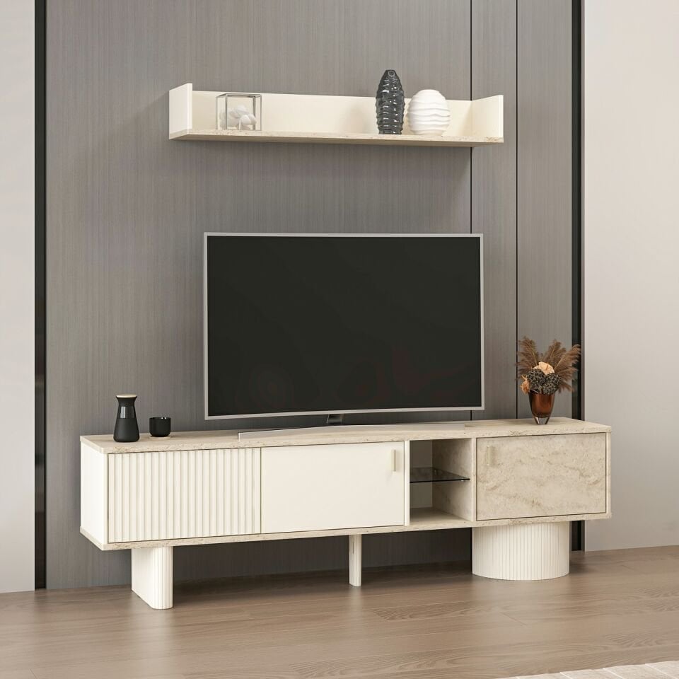 Valento Üst Raflı Tv Ünitesi - Aytaşı-Traverten