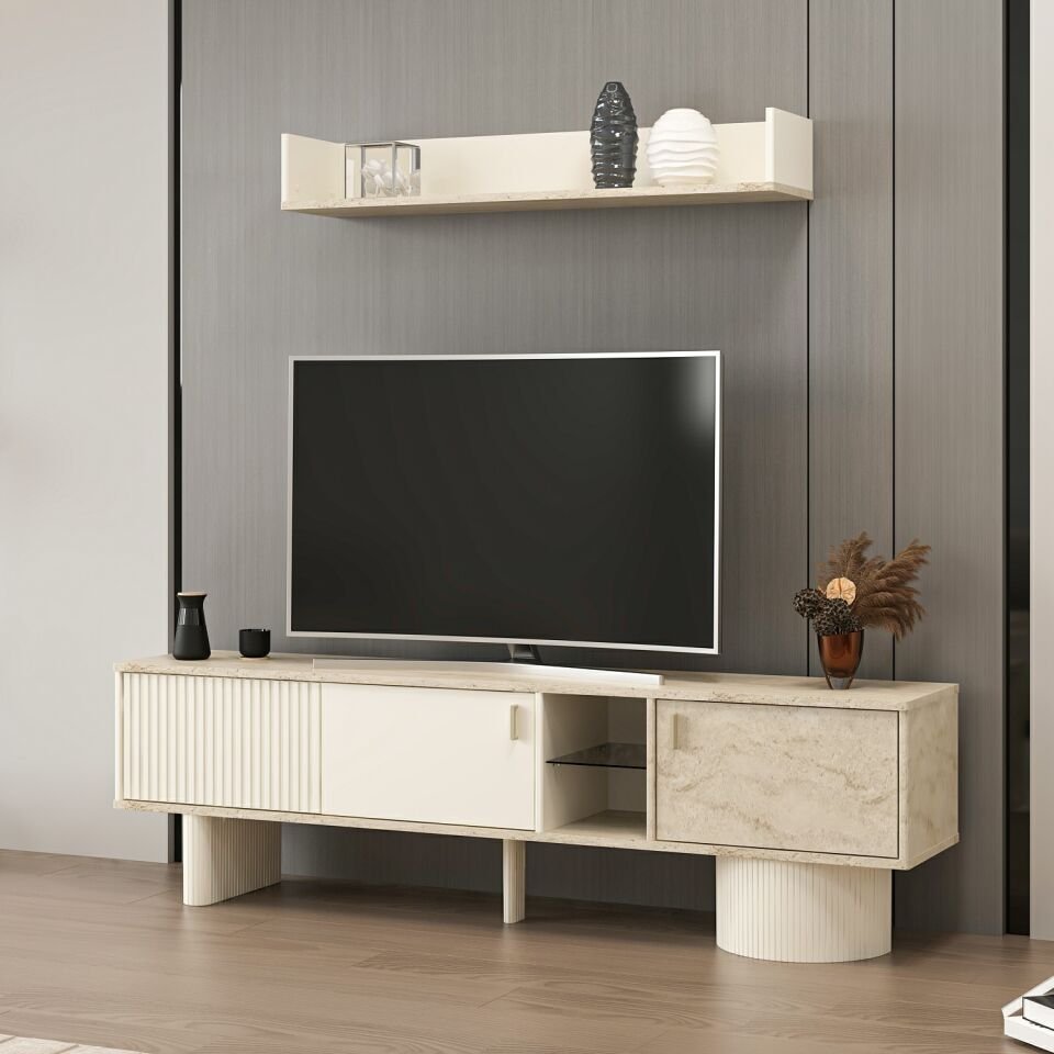 Valento Üst Raflı TV Ünitesi - Aytaşı - Traverten