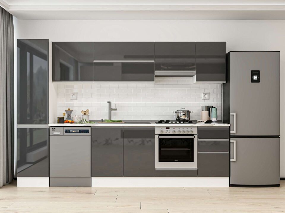 Alvinka 290X210 Cm High Gloss Mutfak Dolabı Mb-E80B45S45-1 High Gloss | Antrasit - Mdf