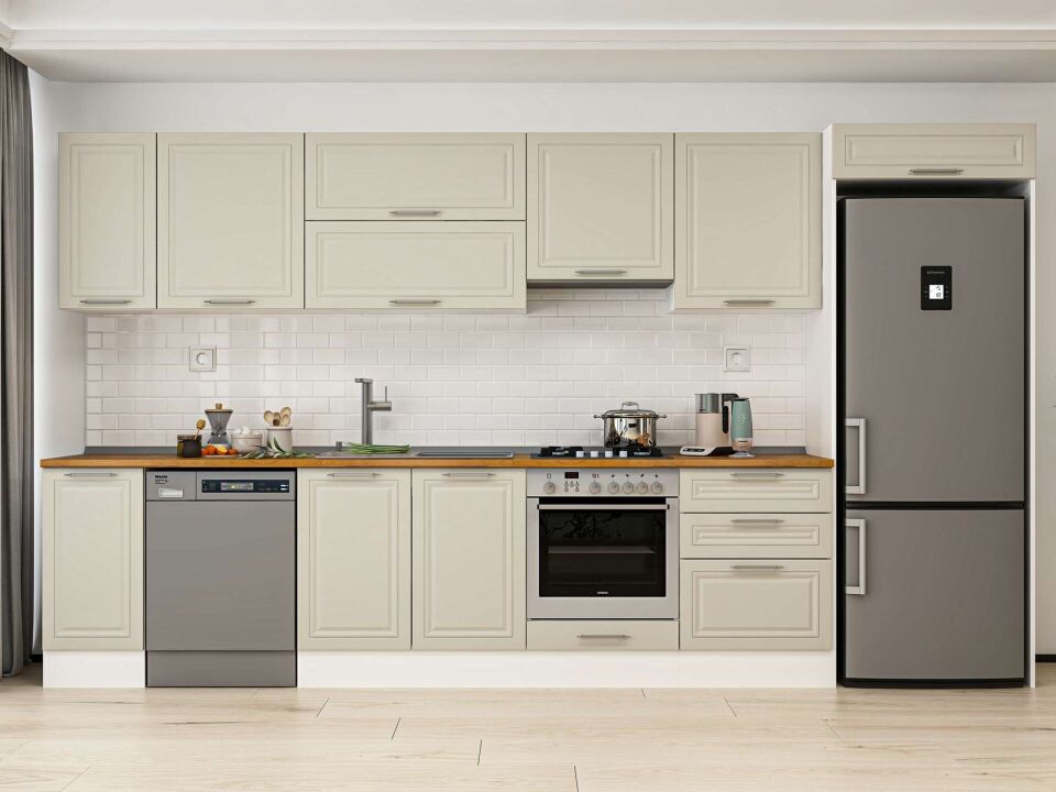 Alvinka 380X222 Cm Klasik Mebran Mutfak Dolabı Mb-E80S40S60-1 Mebran | Kumtaşı - Mdf